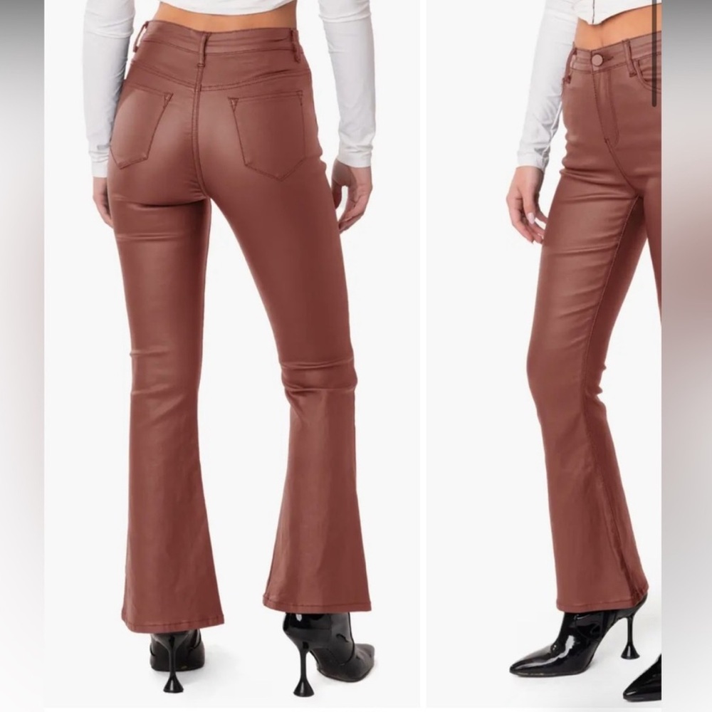 Edikted Luna Faux Leather Flare Jeans